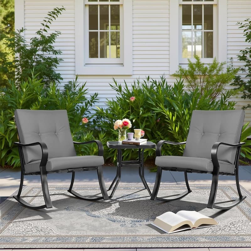 Solaura 3-piece Outdoor Patio Rocking Chairs Conversation Bistro Set - Grey