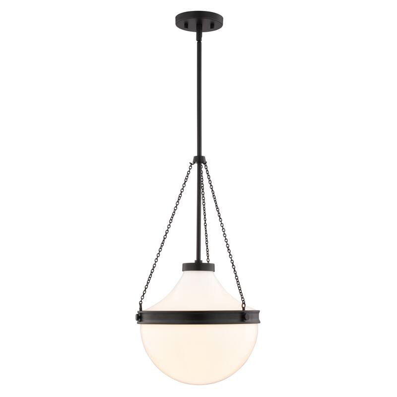 VAXCEL Lincoln 1-Light 12.75 in. Wide Globe Mini Pendant with White Milk Glass Shade, Adj Height Hanging Ceiling Fixture