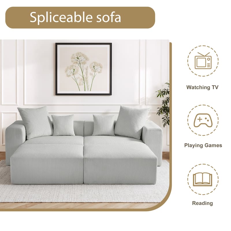 Corduroy Upholstered Modular Sectional Sofa with Ottoman