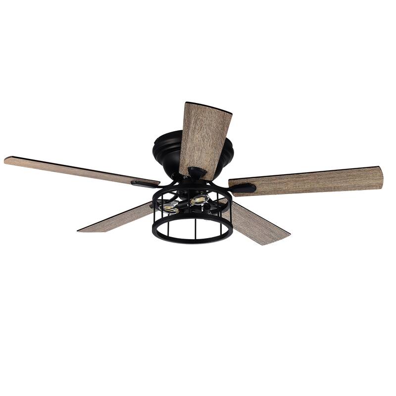 52" Black Industrial 5-Blade Ceiling Fan with Light Kit and Remote