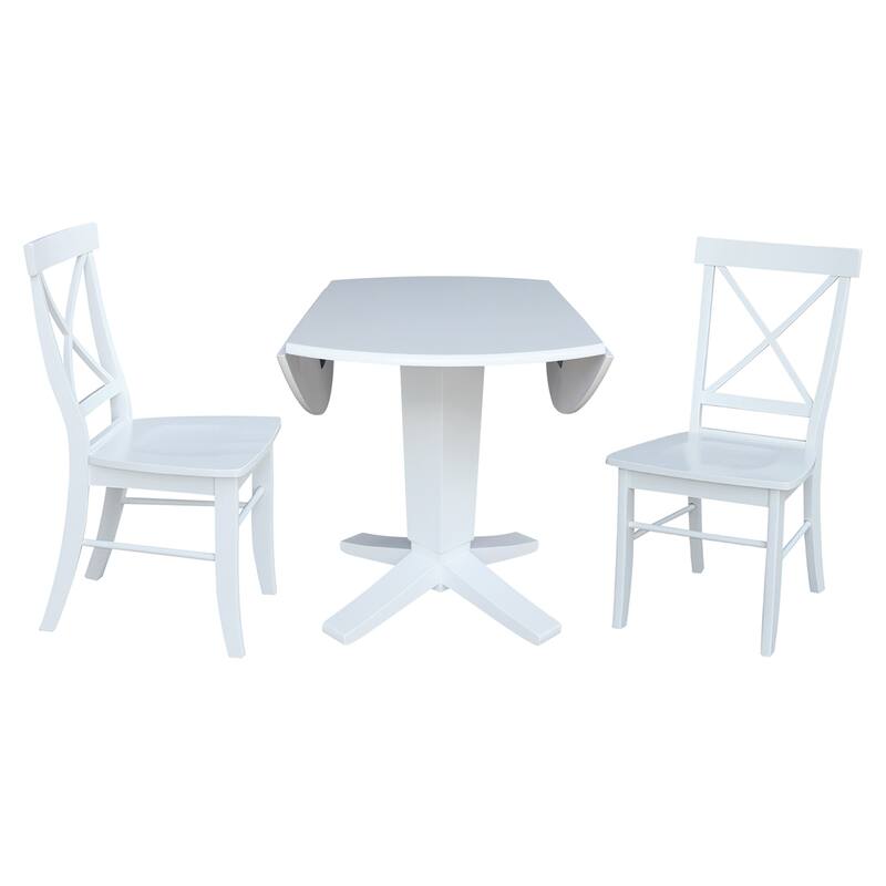 42 in Round Drop Leaf Pedestal Table with Dining Chairs in White