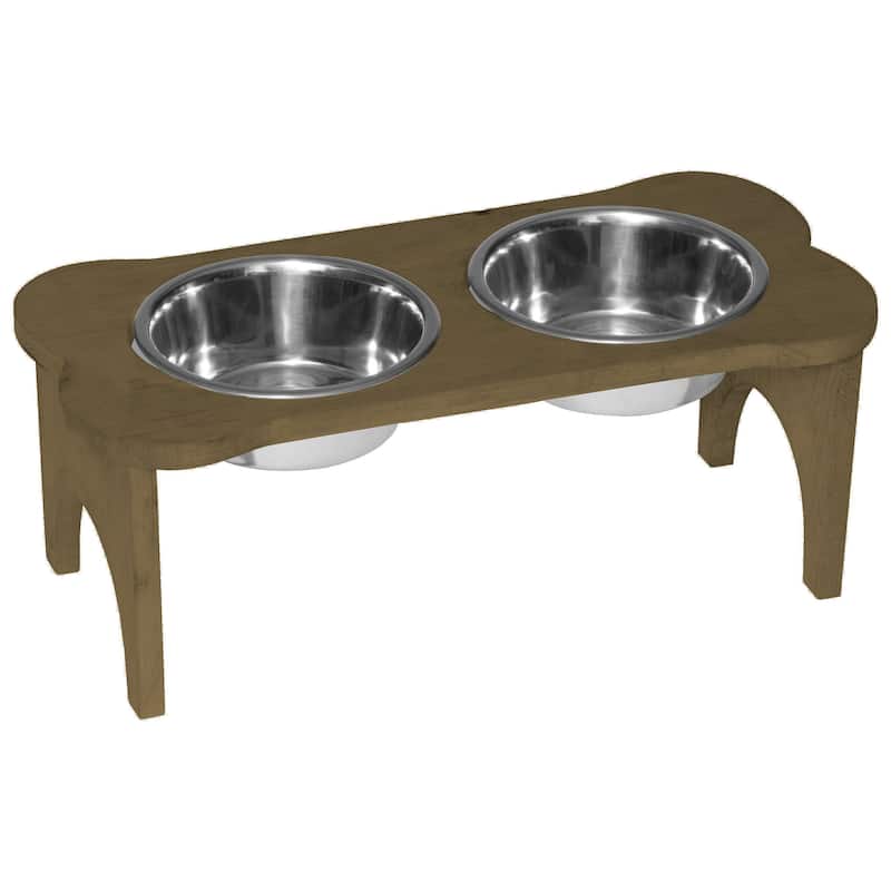Amish Made Pine Bone-Shaped Dog Dish - Olive Green - Feeder