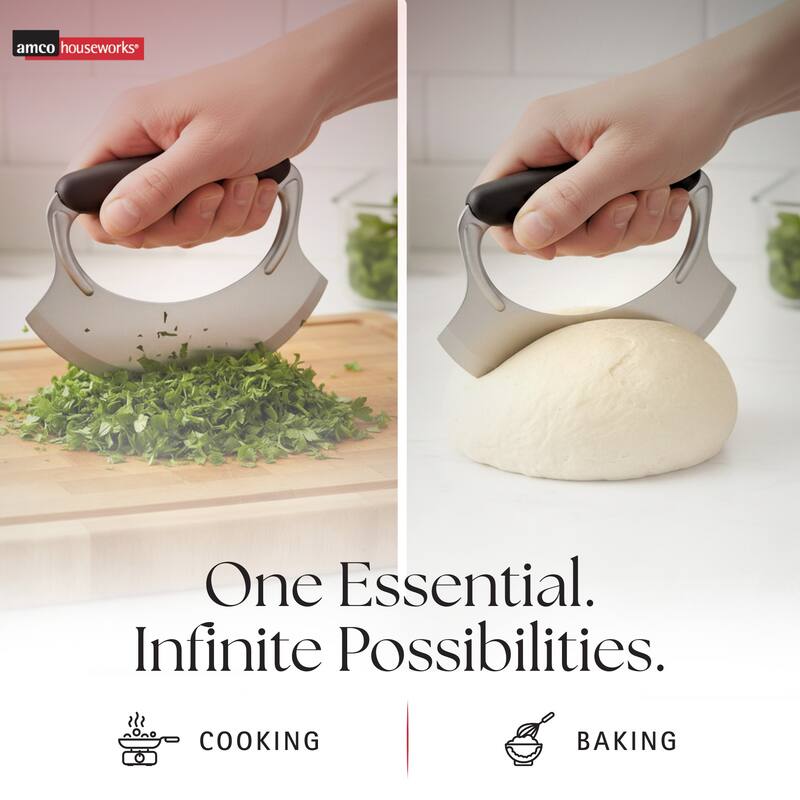 Amco Stainless Steel Handheld Mezzaluna Silicone Handle - 6.25" x 4.75" x 1.5"