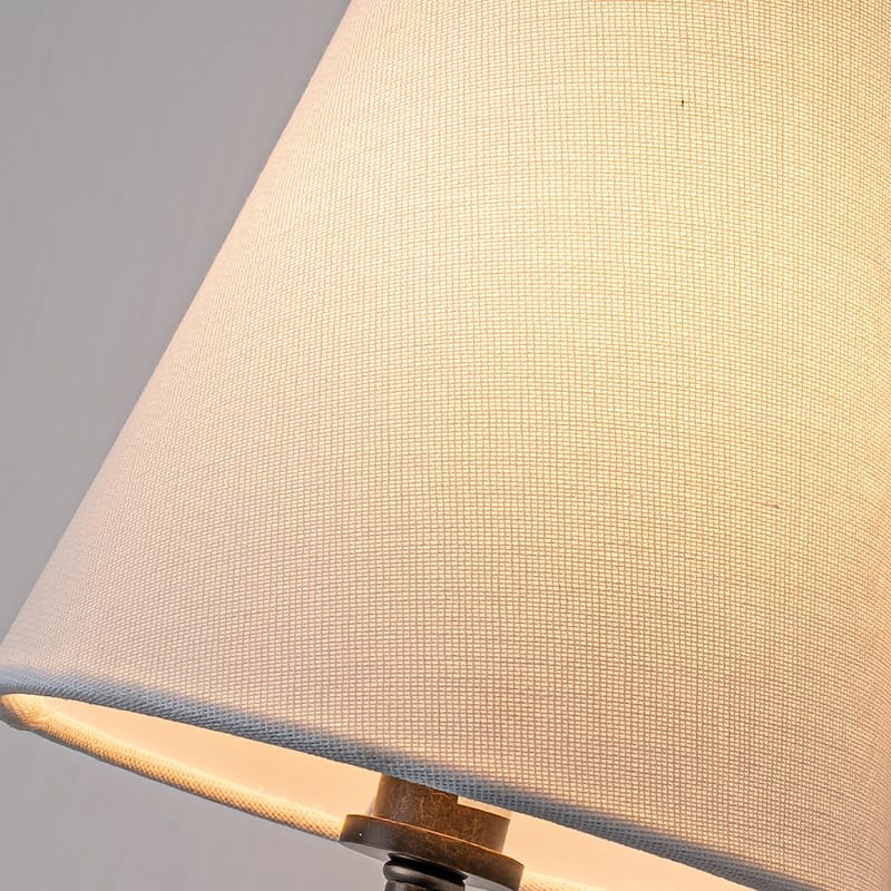 25" Tall Transitional Wall Sconce in Bronze with White Linen Shade Farmhouse Fabric Wall Light for Bedside Hallway Bathroom
