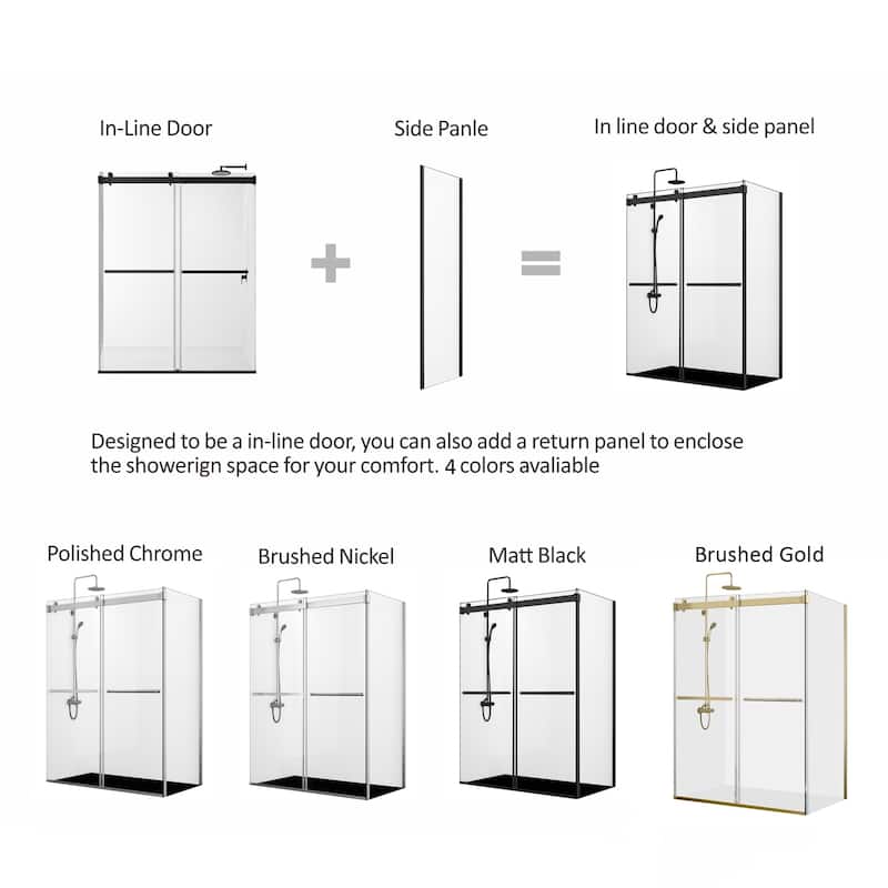 Spezia 56"W x 76"H Sliding Frameless Shower Door in Matt Black