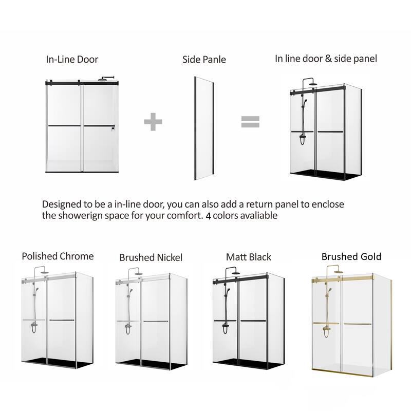 Spezia 64" W x 76" H Sliding Frameless Shower Enclosure,Brushed Gold