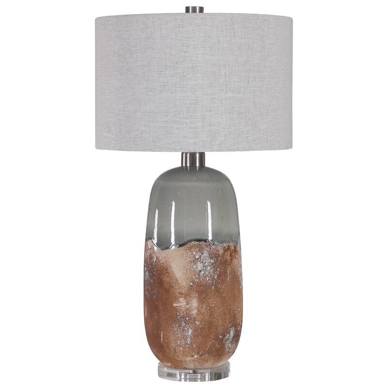 Terracotta Rust Table Lamp with Gray Drum Shade - 30.25" -*Brown
