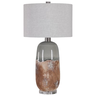 Terracotta Rust Table Lamp with Gray Drum Shade - 30.25" -*Brown