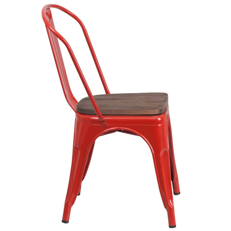 Wood Seat/ Galvanized Steel Stackable Chair (Set of 4) - 18"W x 20"D x 33"H
