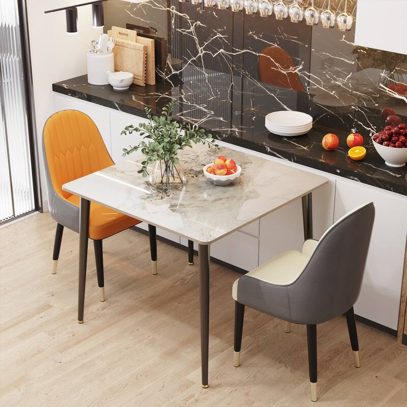 Sintered Stone Tabletop Iron Tube Legs Kitchen Dining Table - 31.5"