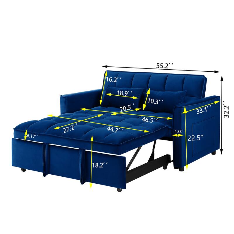 Versatile Velvet Futon Sofa Bed with Adjustable Back and Storage Bag for Living Room