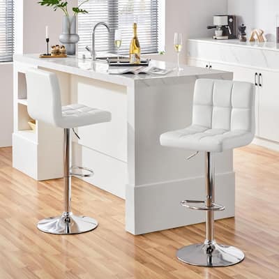 Bar Stools Set of 2, Armless Adjustable Swivel Barstools, PU Leather Hydraulic Kitchen Counter Height Bar Stools