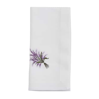 Embroidered Table Napkins With Lavender Design (Set of 4) - 20"x20"
