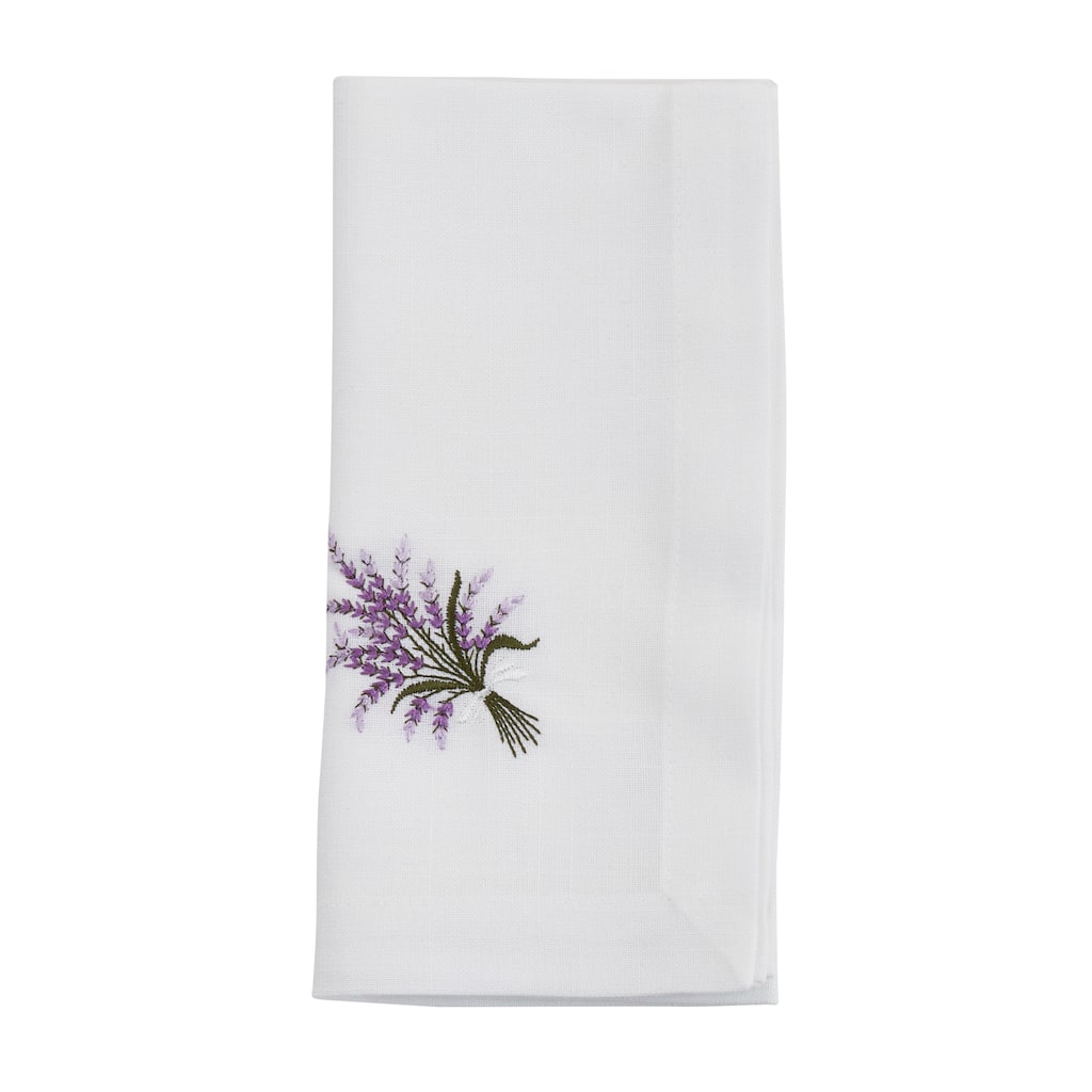 Embroidered Table Napkins With Lavender Design (Set of 4) - 20"x20"