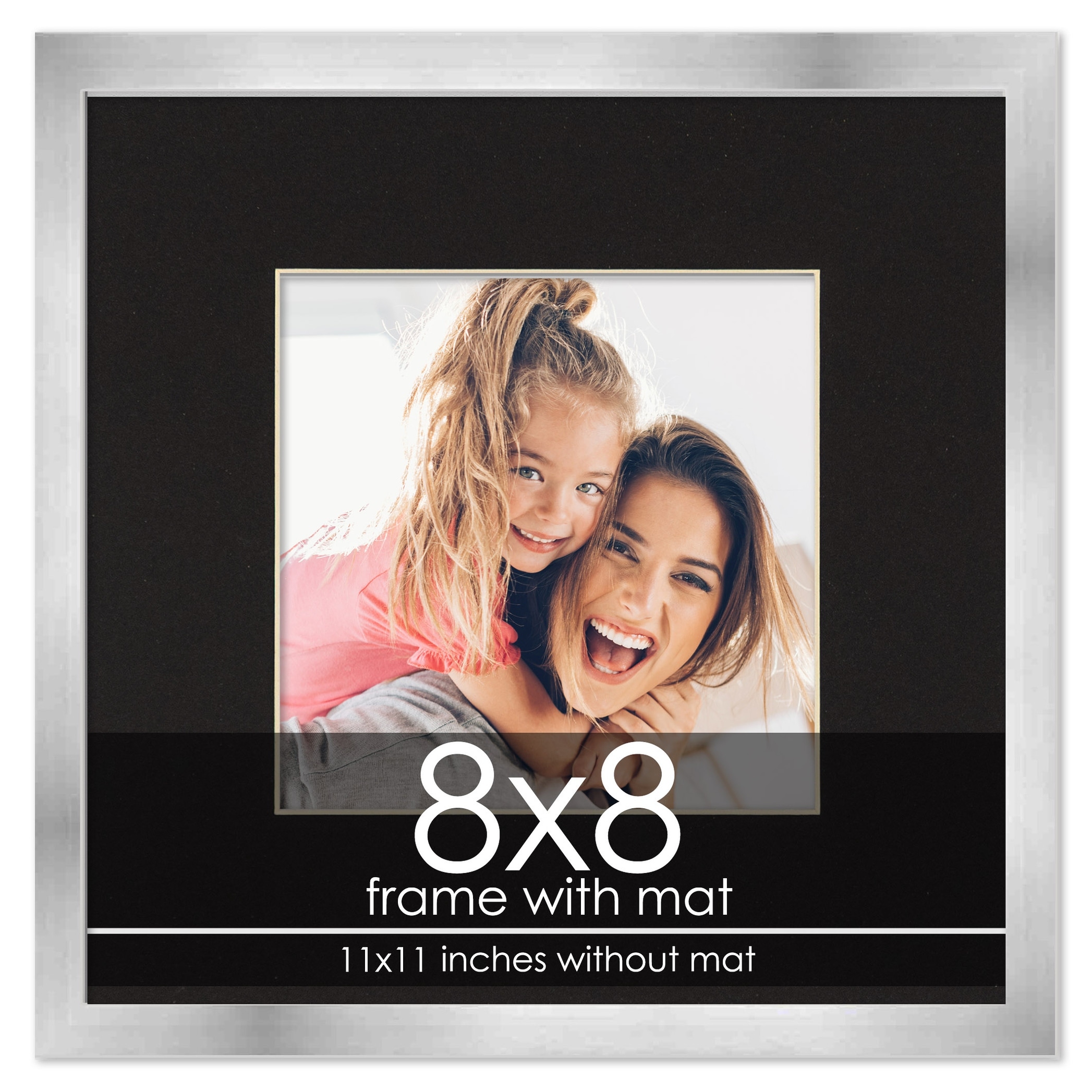 8x8 Frame with Mat - Silver 11x11 Frame Wood Made to Display Print or Poster Measuring 8 x 8 Inches with Black Photo Mat