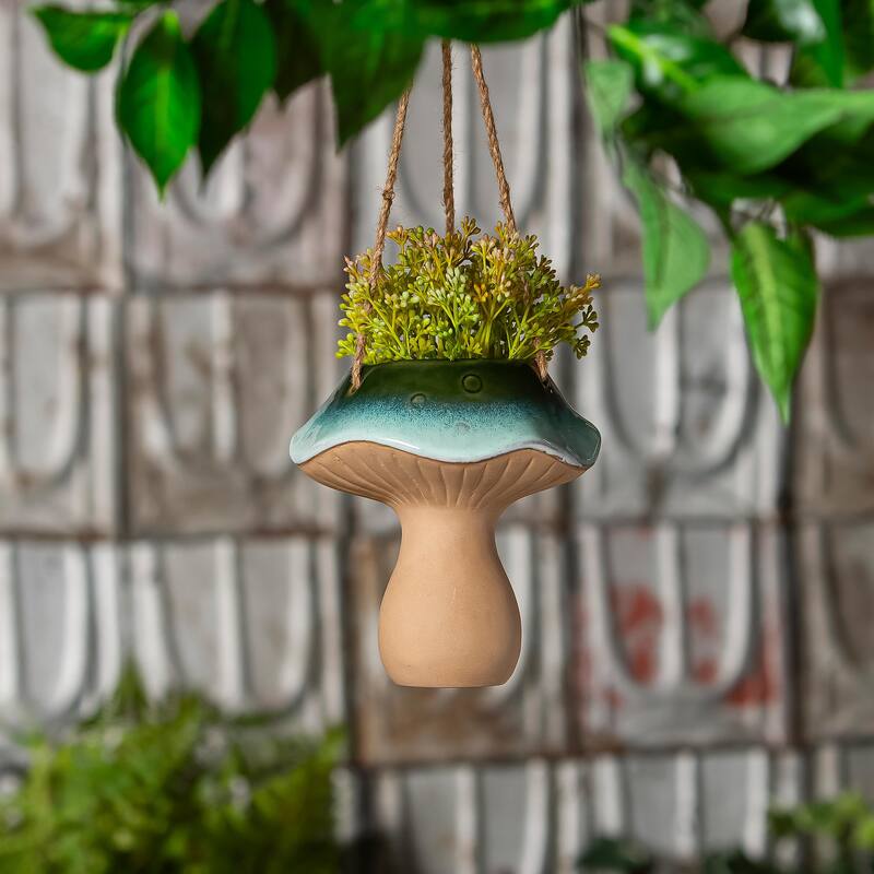 7" Ceramic Mushroom Hanging Planter - Black