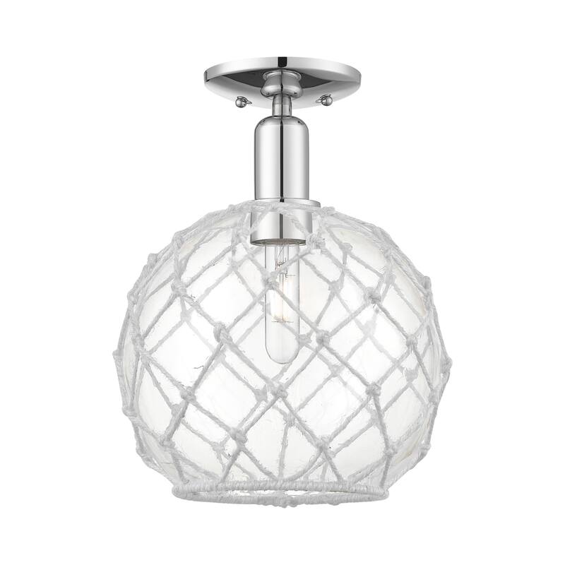 Innovations Lighting 716-1C-14-10 Farmhouse Rope Semi-Flush Farmhouse - Polished Chrome / Clear Glass with White Rope