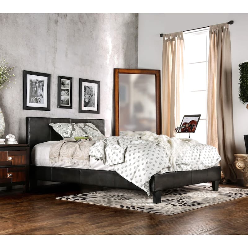 Lala Modern Queen Wood Faux Leather Upholstered Platform Bed by Furniture of America