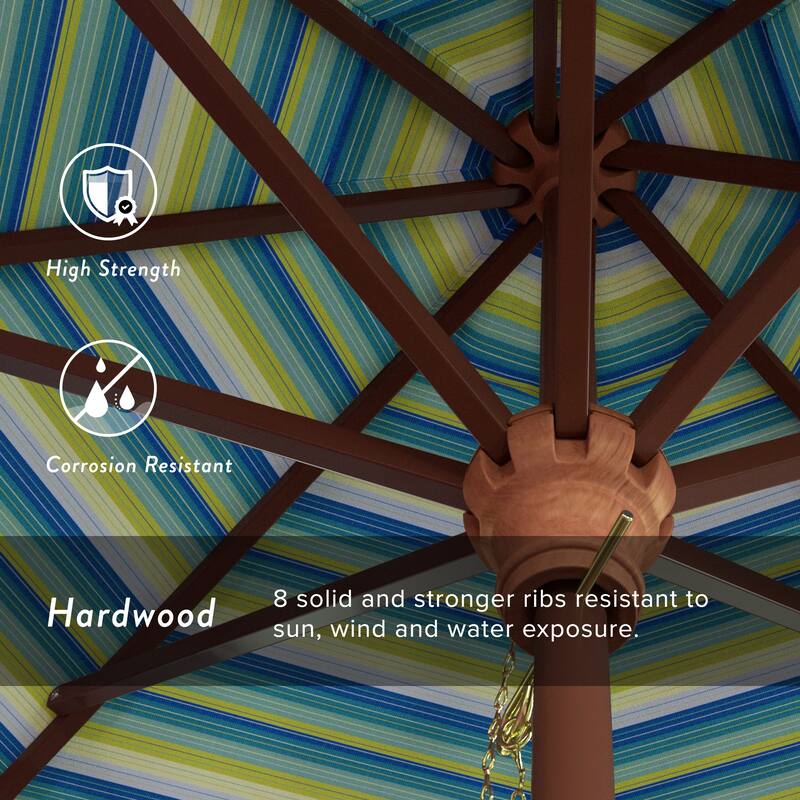 California Umbrella 9ft Marenti Wooden Sunbrella Patio Umbrella with Sunbrella Fabric, Base Not Included