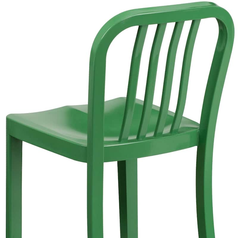 24'' High Metal Indoor-Outdoor Counter Height Stool with Vertical Slat Back