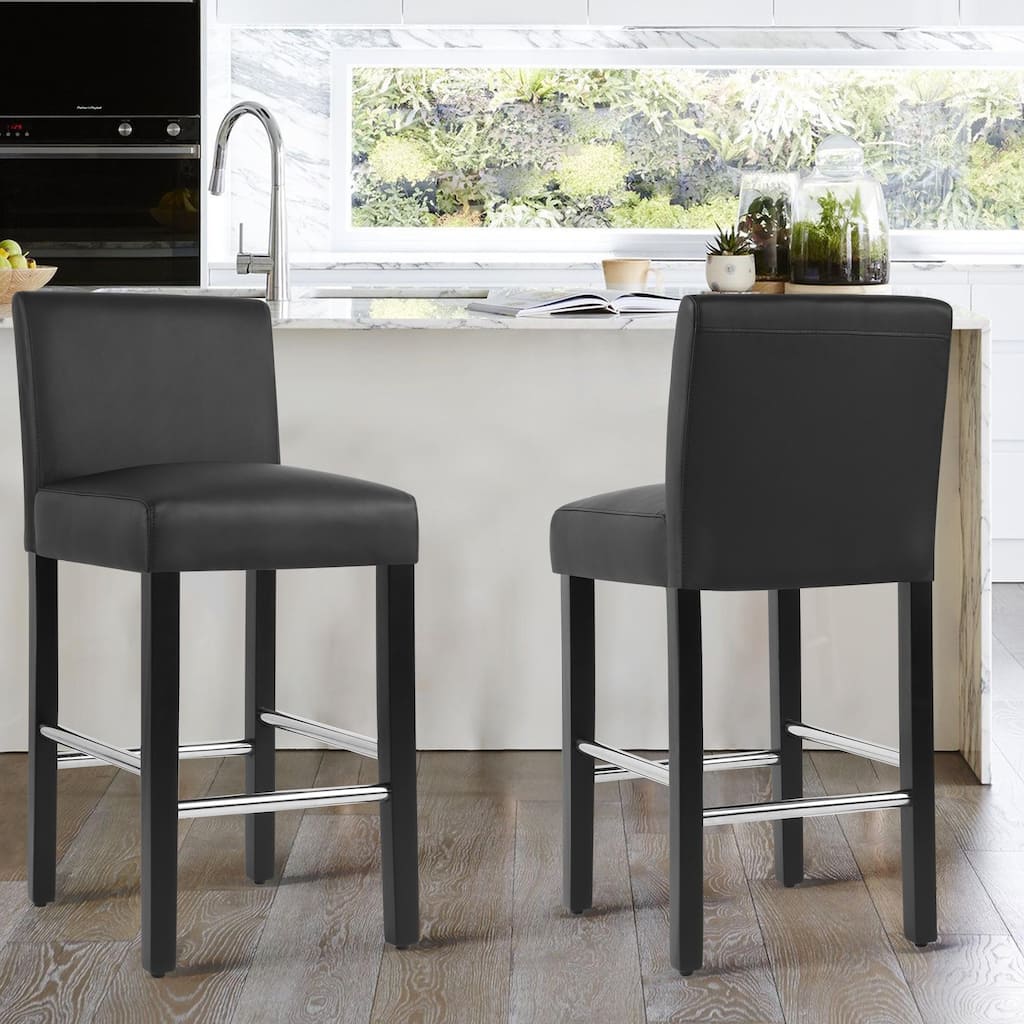 Counter Height Bar Stools Set of 2, 26'' Seat Height Upholstered Barstools with Back