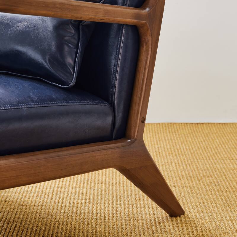 Glitzhome 30.75"H Mid-Century Modern PU Leather Accent Armchair with Rubberwood Frame - 25.75"L x 33.75"W x 30.75"H