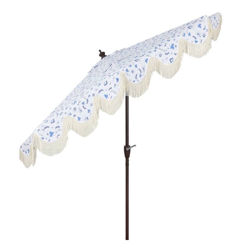 9ft Half Market Umbrella, Scalloped, Crank, Tilt, UV, by JONATHAN Y