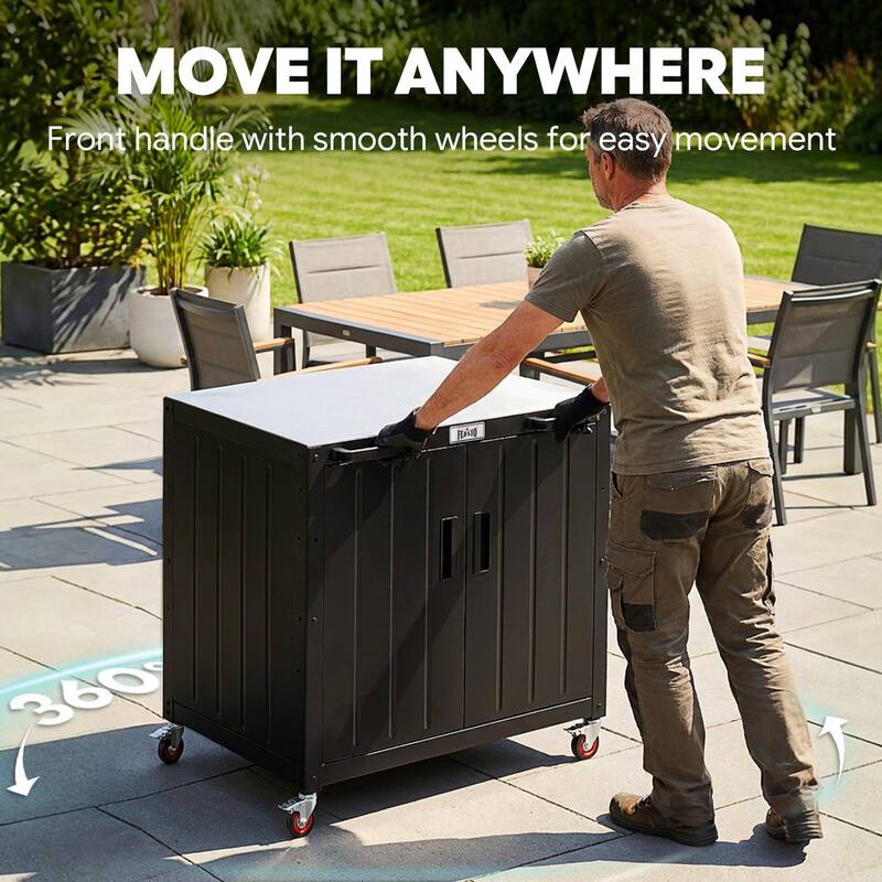 Feasto KT2435C 304 Stainless Steel Table Food Prep Grill Cart Table with Storage Cabinet