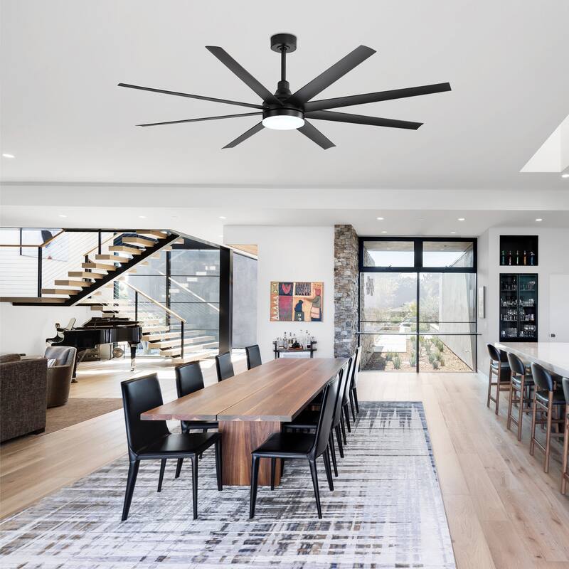 52"/ 65"/72" Black LED Ceiling Fan with Light Kit and Remote(5/8 Blade)