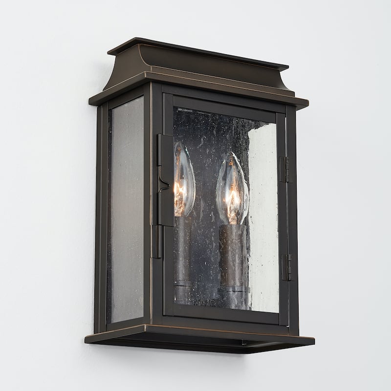 Bolton Oiled Bronze Outdoor Wall Lantern w/ Antiqued Glass