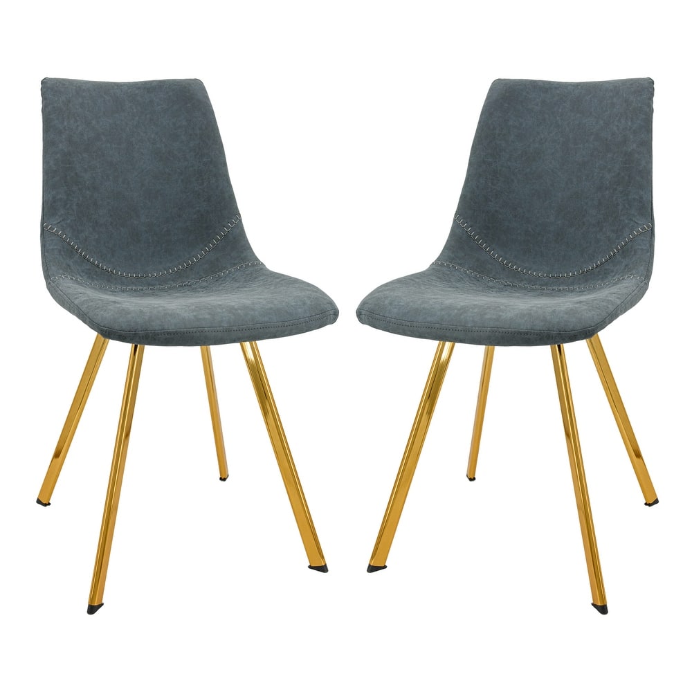 Markley Modern Leather Upholstered Accent Dining Chair With Gold Metal Legs for Dining Room, Kitchen or Office (Set of 2)