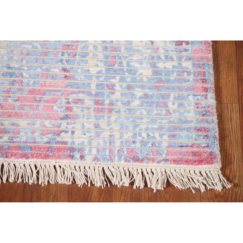 Striped Abstract Accent Rug Hand-Knotted Wool Carpet - 3'11"x 5'10"