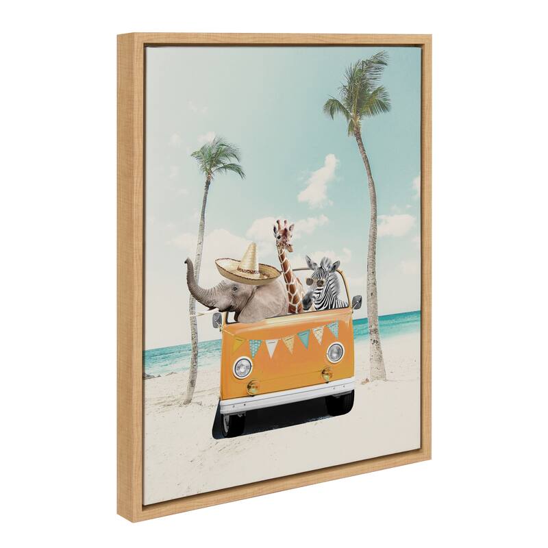 Kate and Laurel Sylvie Beach Adventure Frame Canvas by July Art Prints - 18x24 - Natural