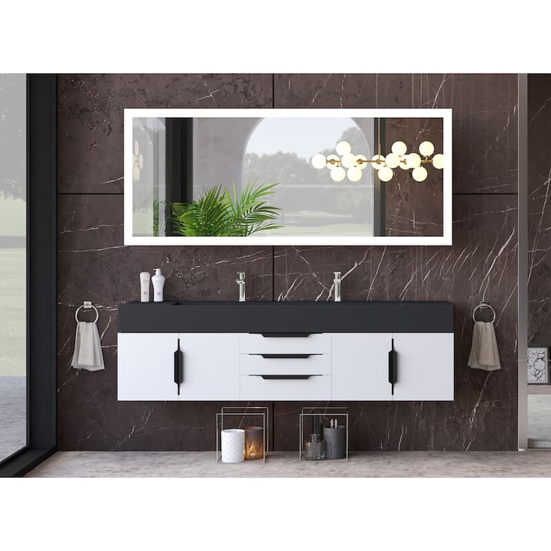 Nile 72" Wall Mounted Bathroom Vanity Set w/ Black Top
