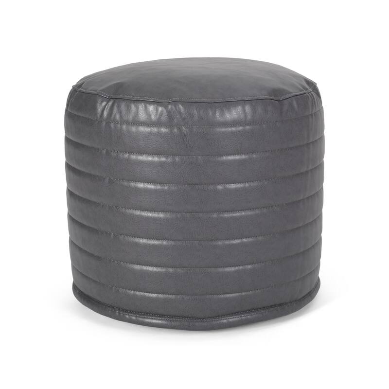 Baddow Contemporary Faux Leather Channel Stitch Pouf by Christopher Knight Home