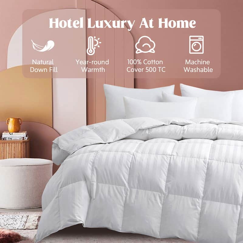 Hotel Luxury Year-round Down Duvet Comforter Solid & Stripe 500 TC Cotton Cover