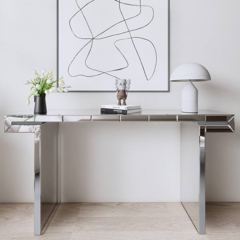 Luxury 60" Mirror Console Table with Fluted Glass for Elegant Entryway and Living Room Use