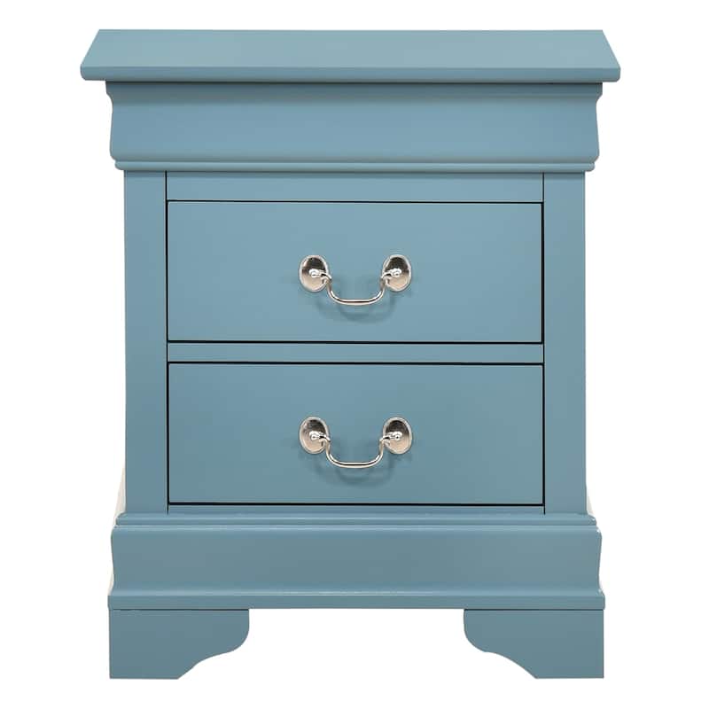 Teal Nightstand with Two Drawers, 24x21x16 Compact Bedside Storage Table with Bright Finish and No Assembly Needed