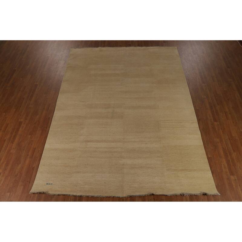 Hand Knotted Oriental 100% Wool Carpet Modern Solid Beige & Ivories Gabbeh Area Rug - 11' 11'' X 8' 8''
