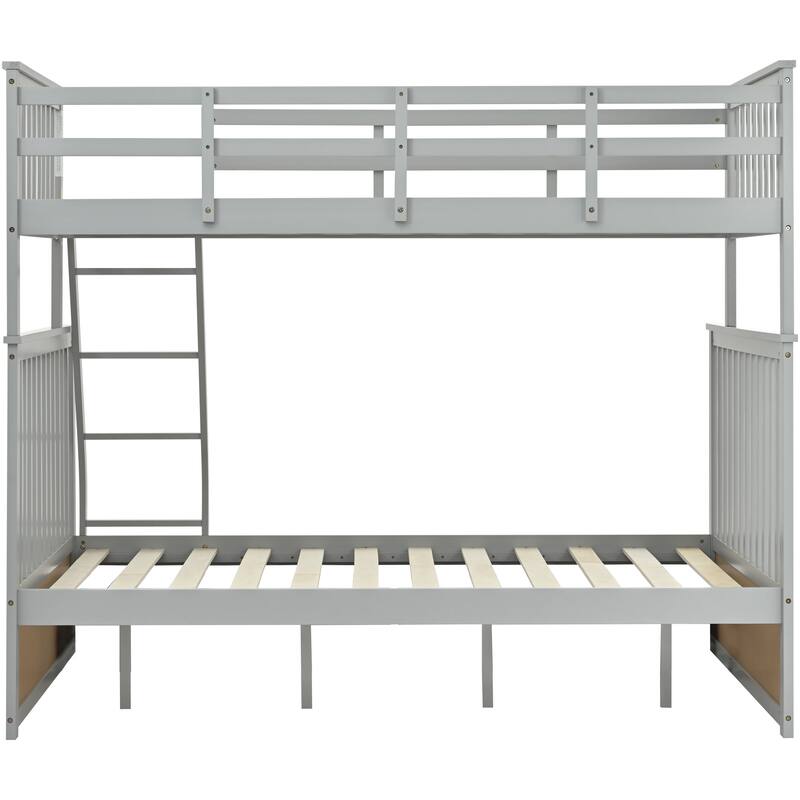 Gray Twin Over Full Bunk Bed with Ladder and Safety Rails