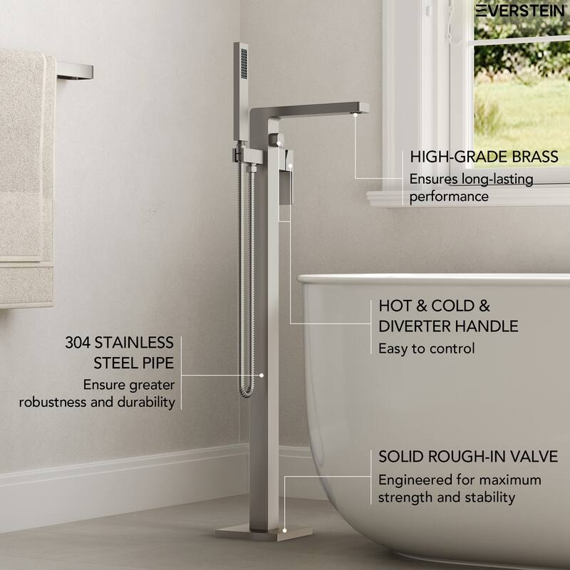 Floor Mount Freestanding Tub Filler with Handshower,Single Handle Bathtub Faucet