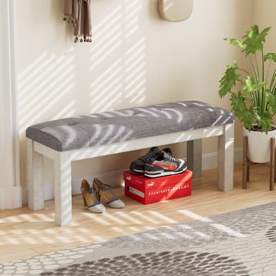 VECELO Upholstered Buttons Tufted Entryway Bench with Solid Wood Leg,Bed Bench Ottoman with Padded Seat