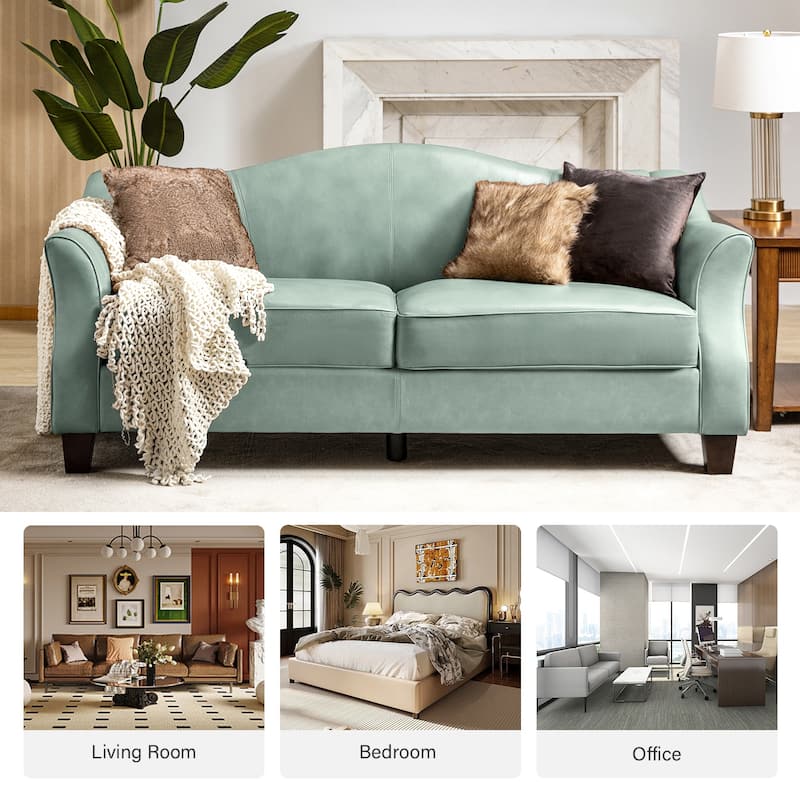 Sandra 81.5" Classic Genuine Leather Sofa With Solid Wood Legs By HULALA HOME