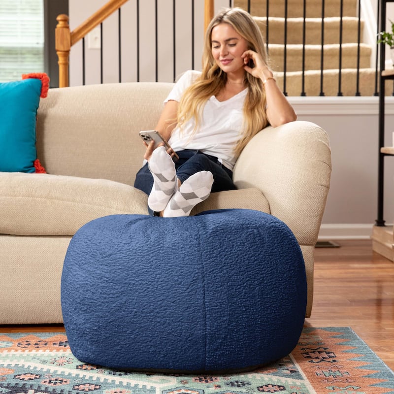 Jaxx Ellis Pouf - Modern Shearling Faux-Lamb Plush Fleece Ottoman - Large - Indigo