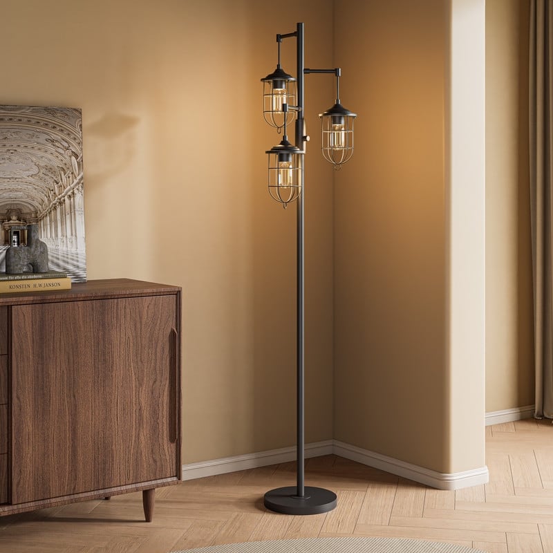 KAWOTI 67.75" Farmhouse 3-Light Lantern Floor Lamp