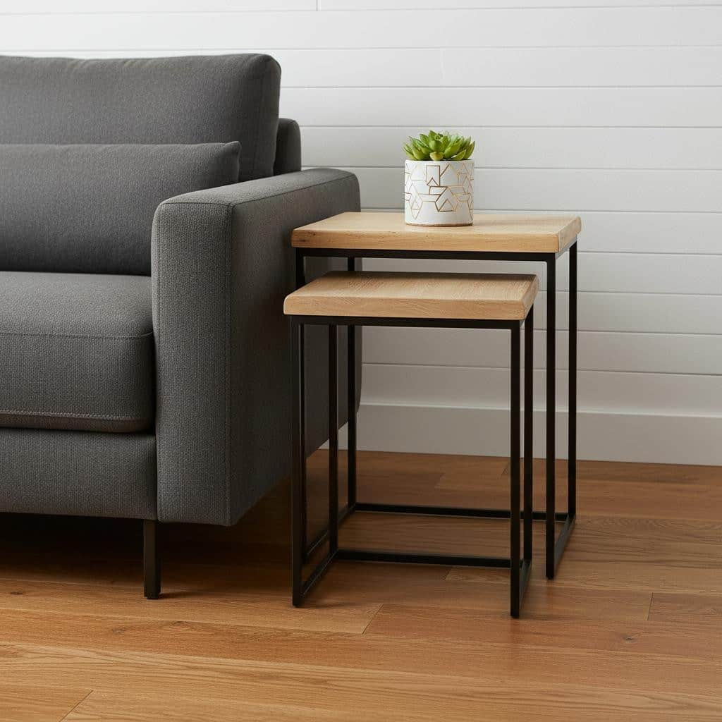 HomeRoots Set of Two 25" Black And Brown Solid Wood Nested Tables - 19.75 in. x 24.75 in. x 13.75 in.