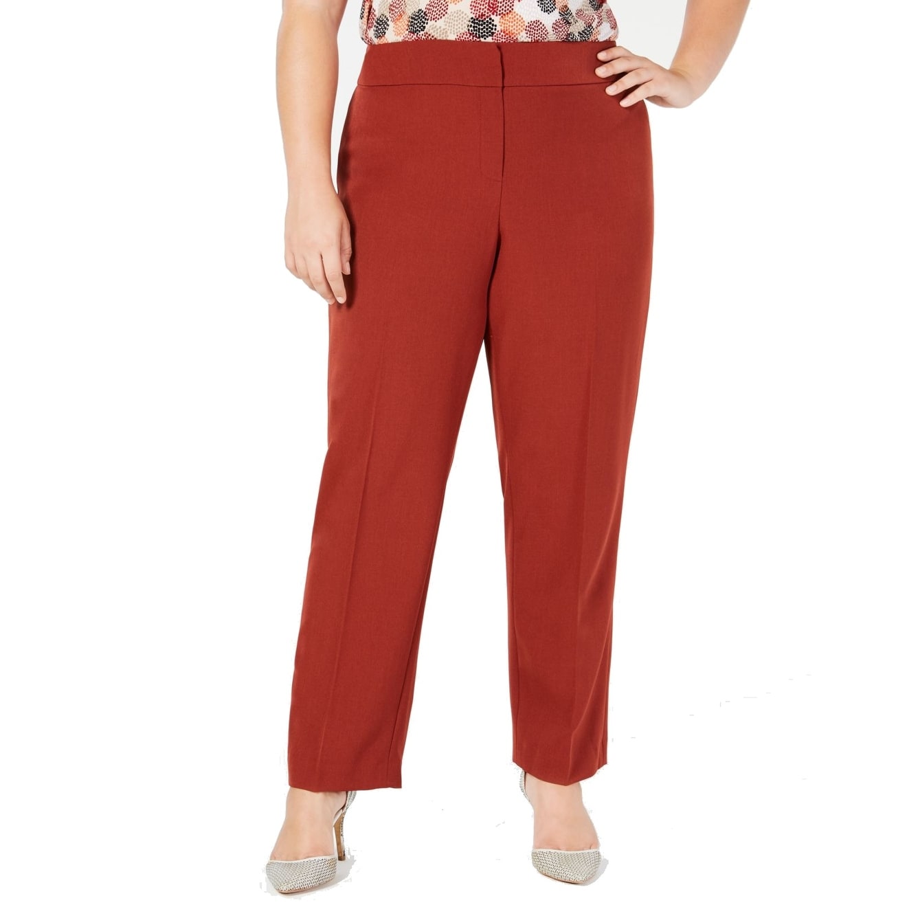 Kasper Womens Dress Pants Russet Red Size 24W Plus Flat-Front Stretch