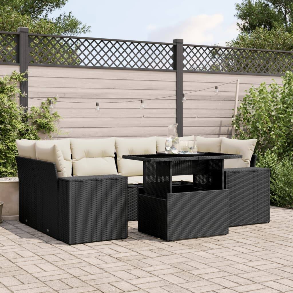 vidaXL Patio Sofa Set with Cushions Outdoor Furniture 7 Piece Poly Rattan - 24.4 x 24.4 x 27.2