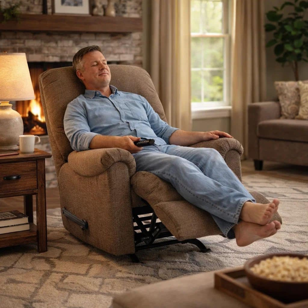 Ead Manual Rocker Recliner Chair, Plush Foam, Nutmeg Brown Polyester