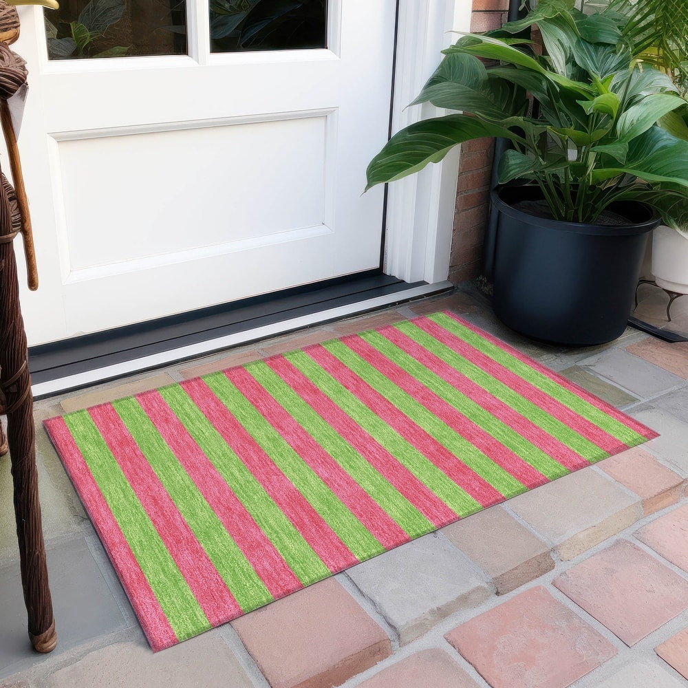 Machine Washable Indoor/ Outdoor Cabana Stripe Chantille Rug